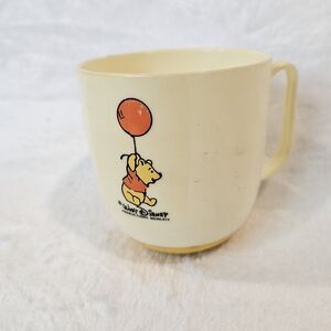 Vintage Disney Cup Winnie the Pooh Cup Weeble Wobble Base Danara USA Yellow